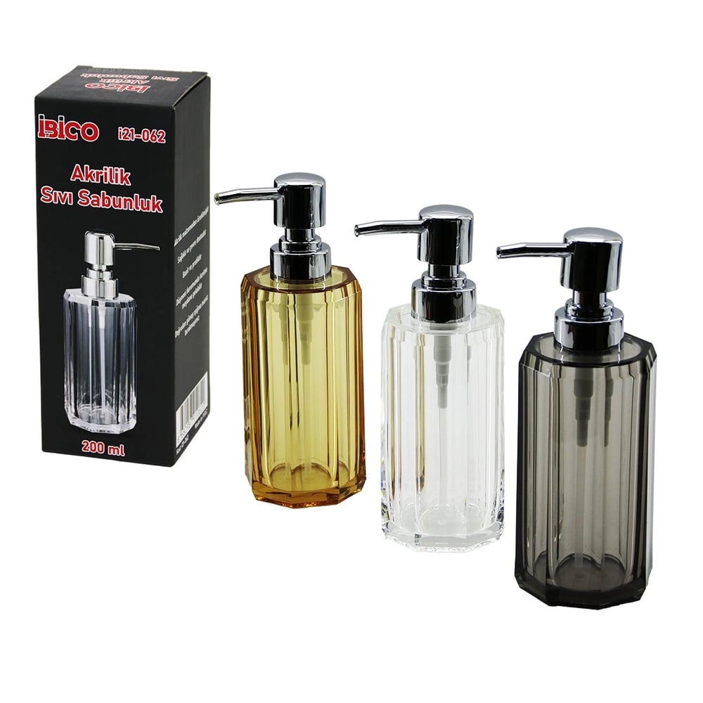 Uzun Sekizgen Şeffaf - Renkli Akrilik - Mika Kristal  Sıvı Sabunluk  200ml Bx40