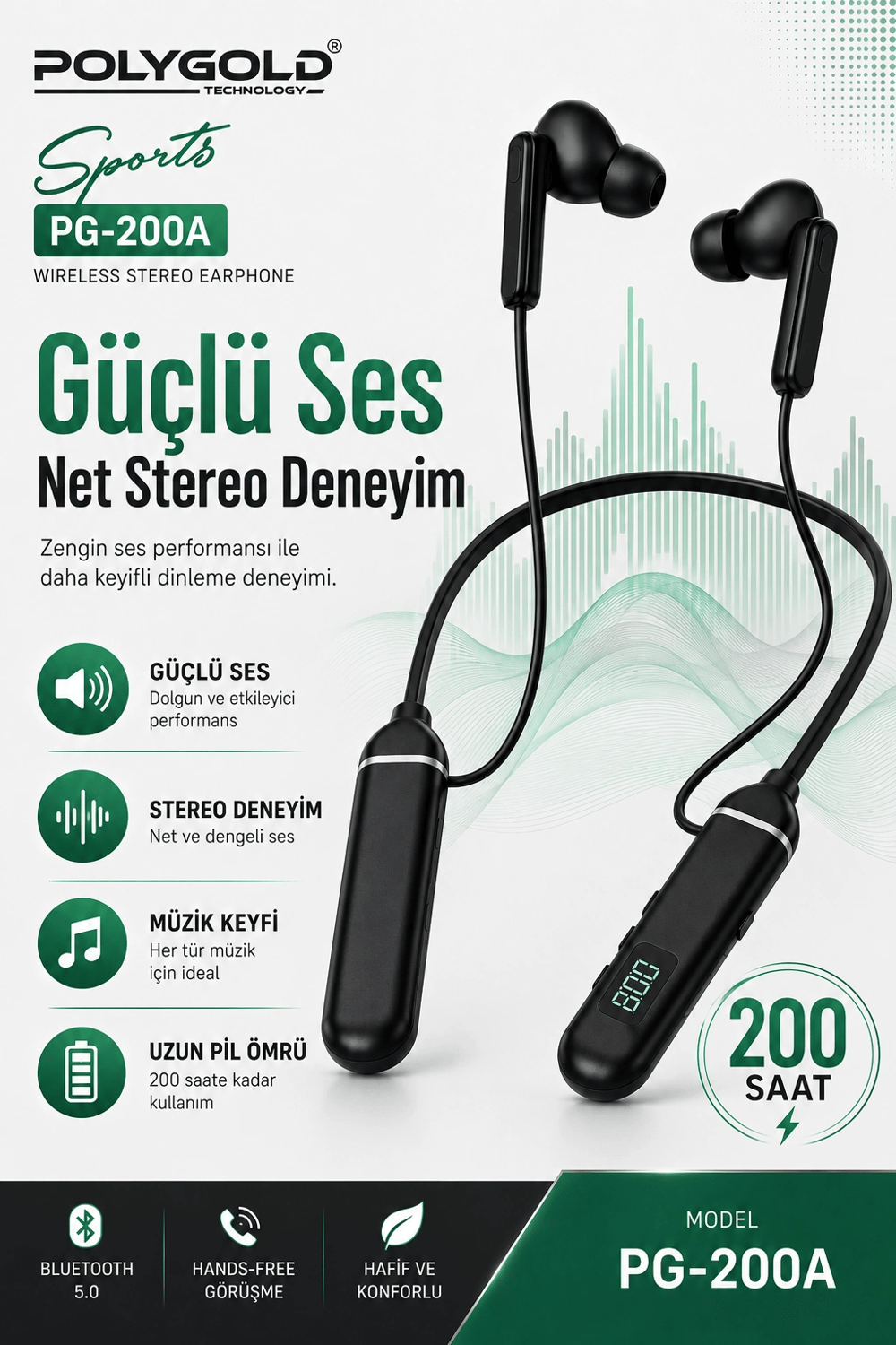 Uzun Süre Kullanımlı Kablosuz Kulak İçi Spor Kulaklık Stereo Ses Mikrofonlu