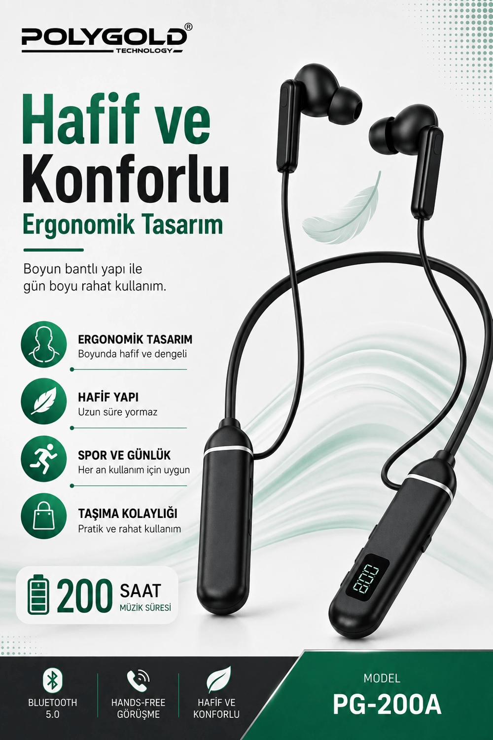Uzun Süre Kullanımlı Kablosuz Kulak İçi Spor Kulaklık Stereo Ses Mikrofonlu