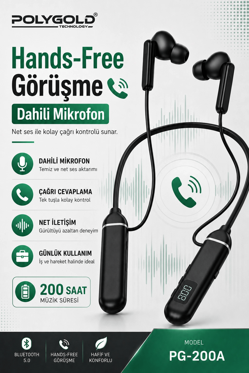 Uzun Süre Kullanımlı Kablosuz Kulak İçi Spor Kulaklık Stereo Ses Mikrofonlu