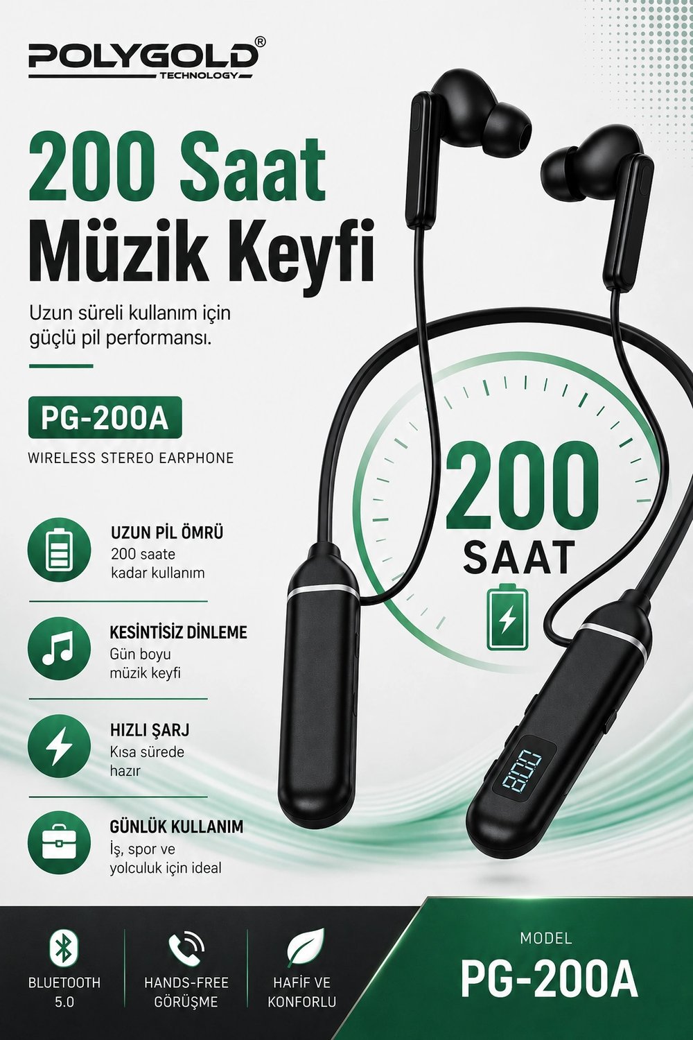 Uzun Süre Kullanımlı Kablosuz Kulak İçi Spor Kulaklık Stereo Ses Mikrofonlu