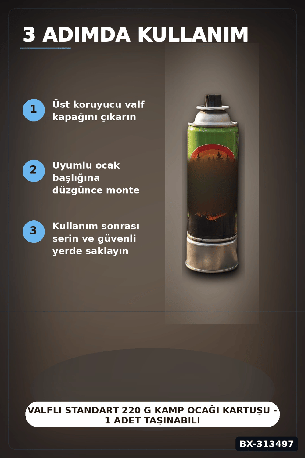 Valfli Standart 220 g Kamp Ocağı Kartuşu - 1 Adet Taşınabilir Doğa Gazı BX-313497