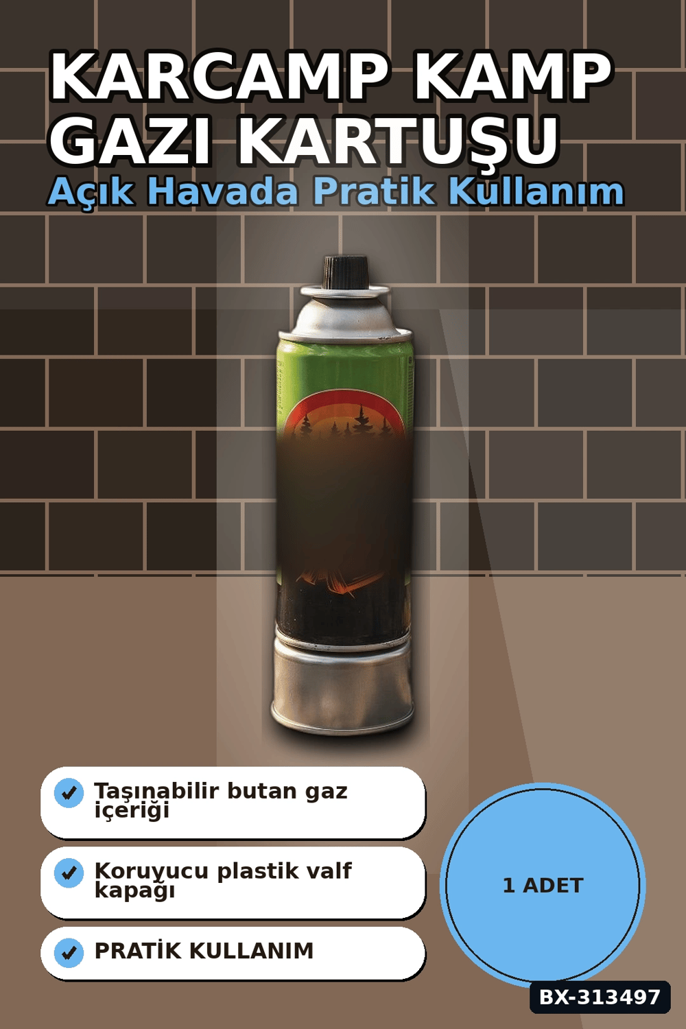 Valfli Standart 220 g Kamp Ocağı Kartuşu - 1 Adet Taşınabilir Doğa Gazı BX-313497