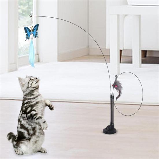 Vantuzlu Tüylü Zilli Olta Kedi Oyuncağı (3936)