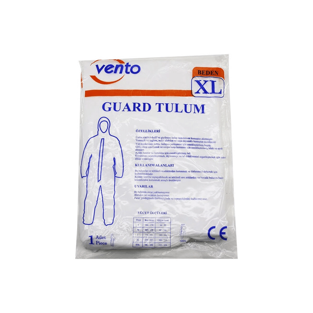 Vento Xl Guard Koruyucu Tulum Beyaz - Hafif - Non-woven Kumaş Boy: 179-187cm - Göğüs: 108-115cm Bx40