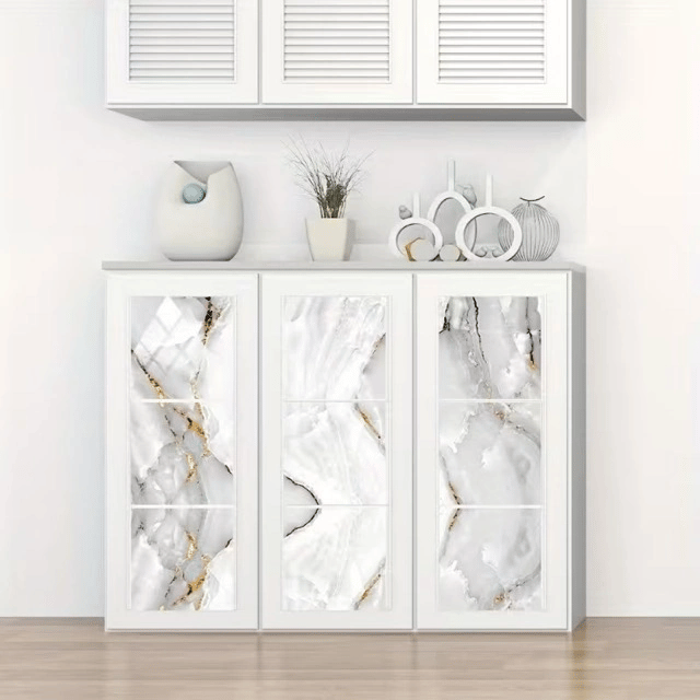 Vinil Beyaz Mermer Desenli Alüminyum Plastik Duvar Sticker (30x30)