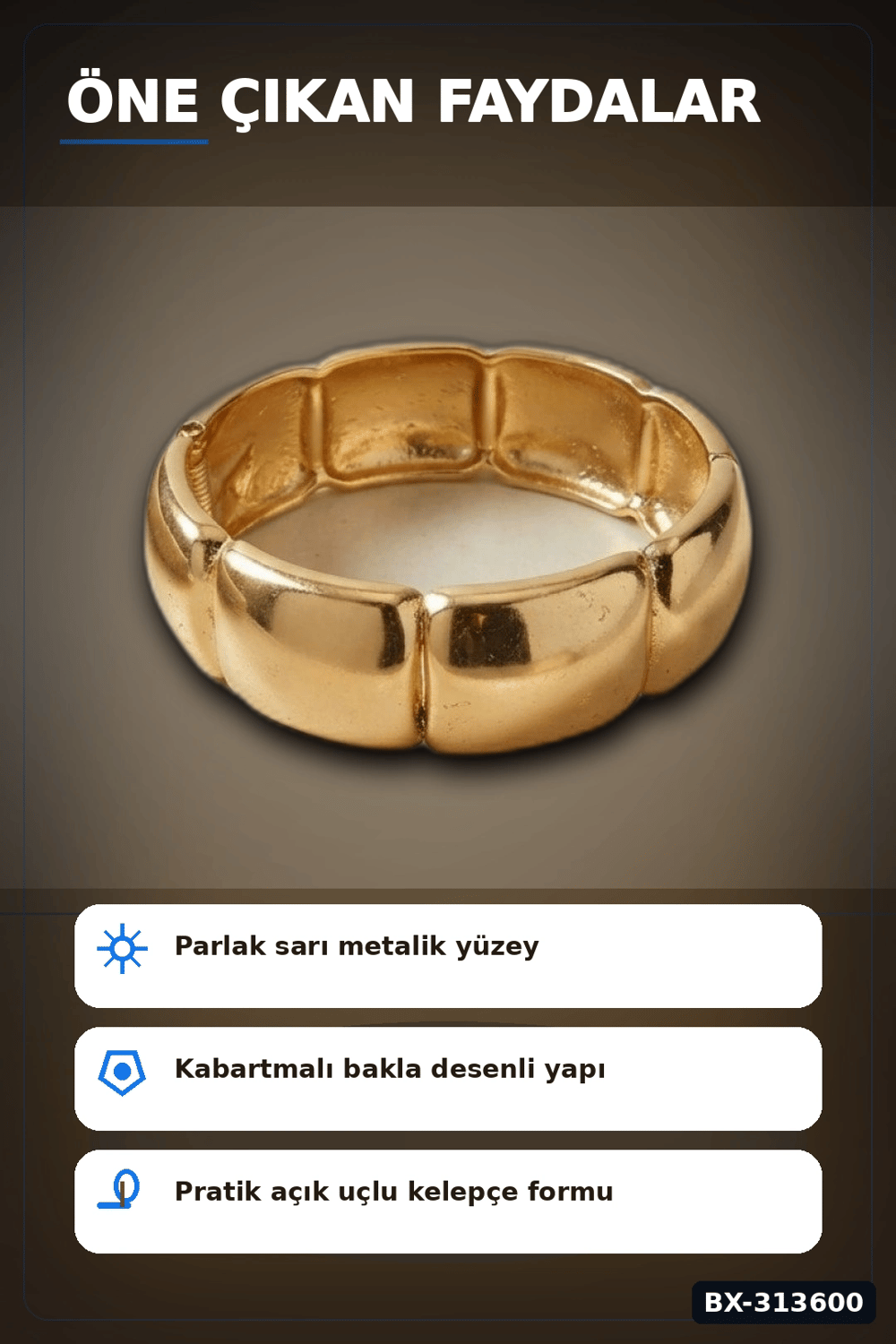 Vintage Bakla Desenli Pirinç Kalın Kelepçe Bileklik - 1 Adet, Kadın Takı Aksesuarı BX-313600