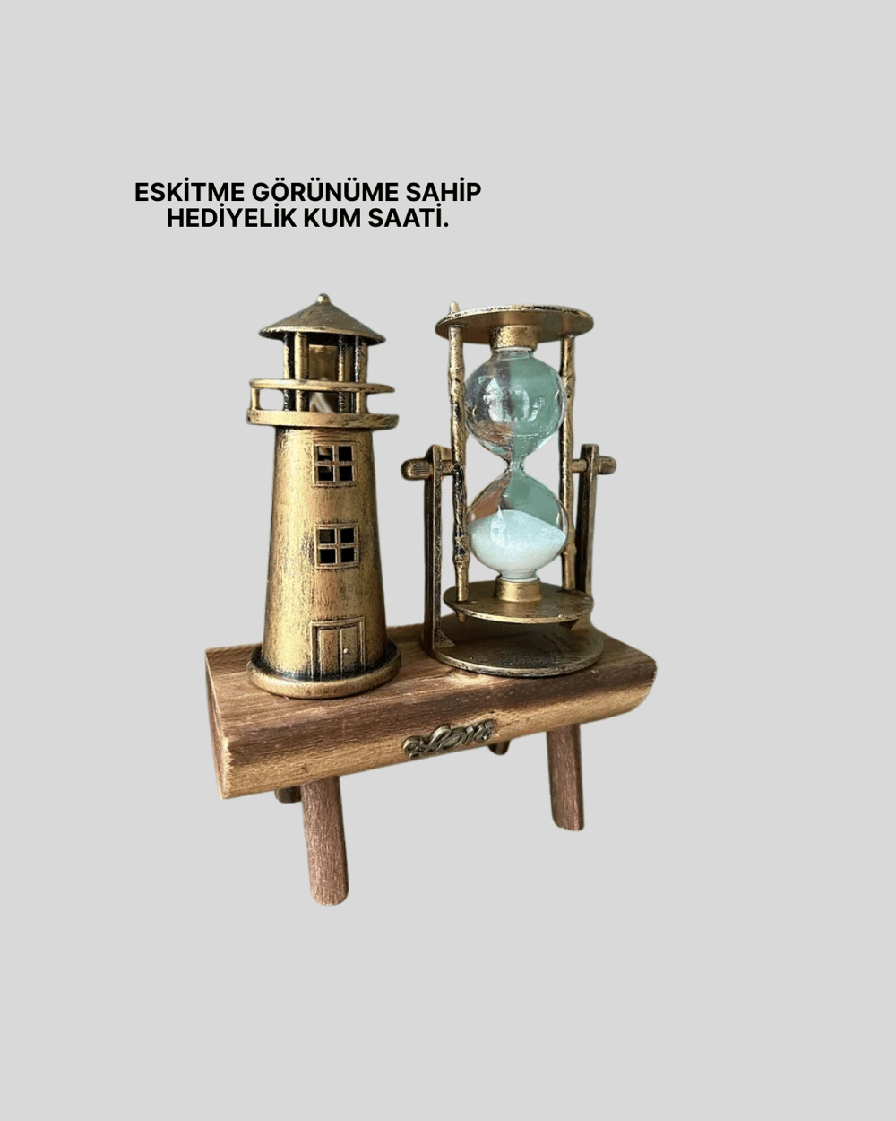 Vintage Kum Saati + Deniz Feneri Modeli – Ahşap Gövdeli Masa Üstü Dekor Yeni Nesil