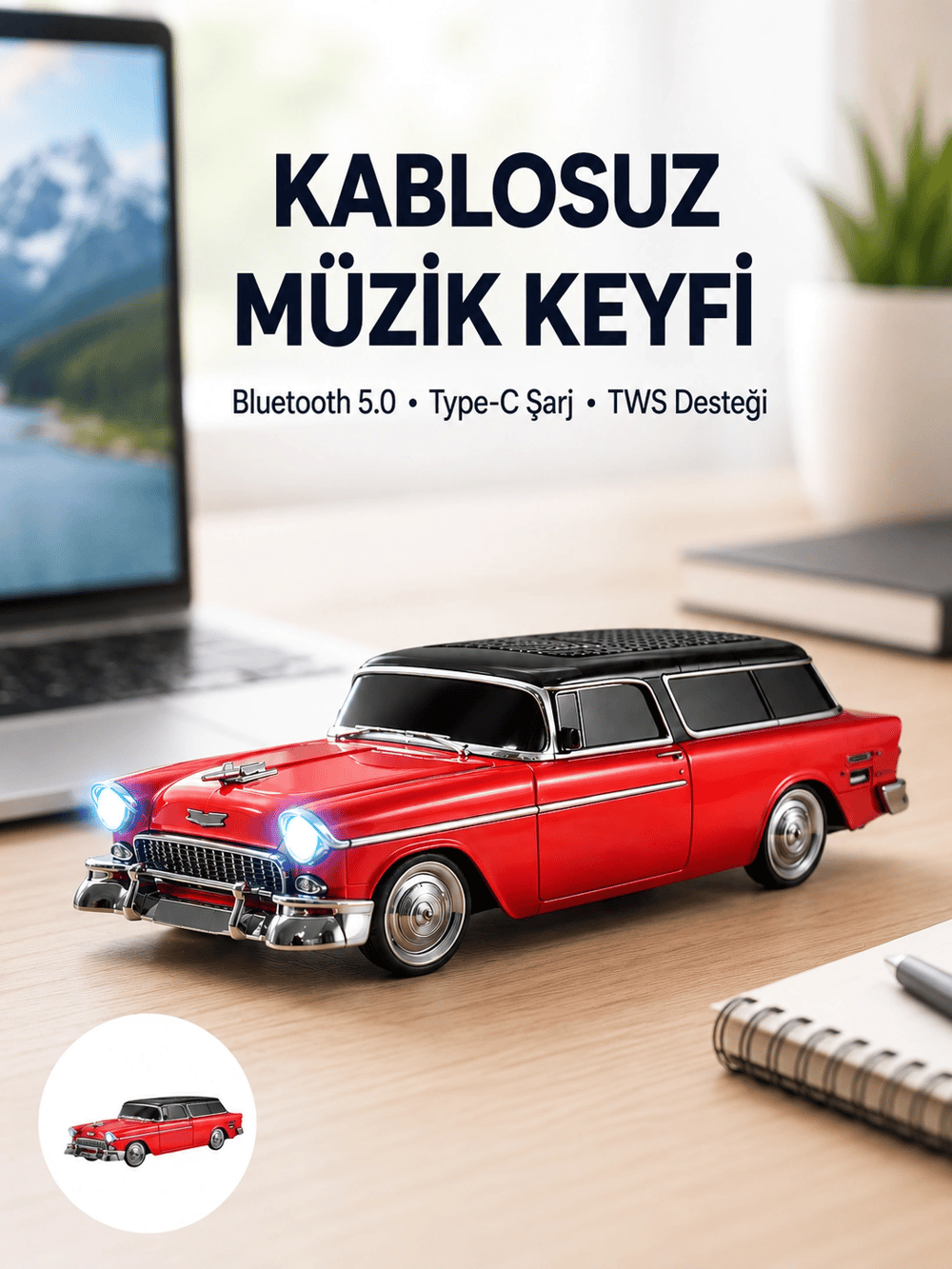 Vintage Tasarımlı LED Işıklı Bluetooth Hoparlör 10W