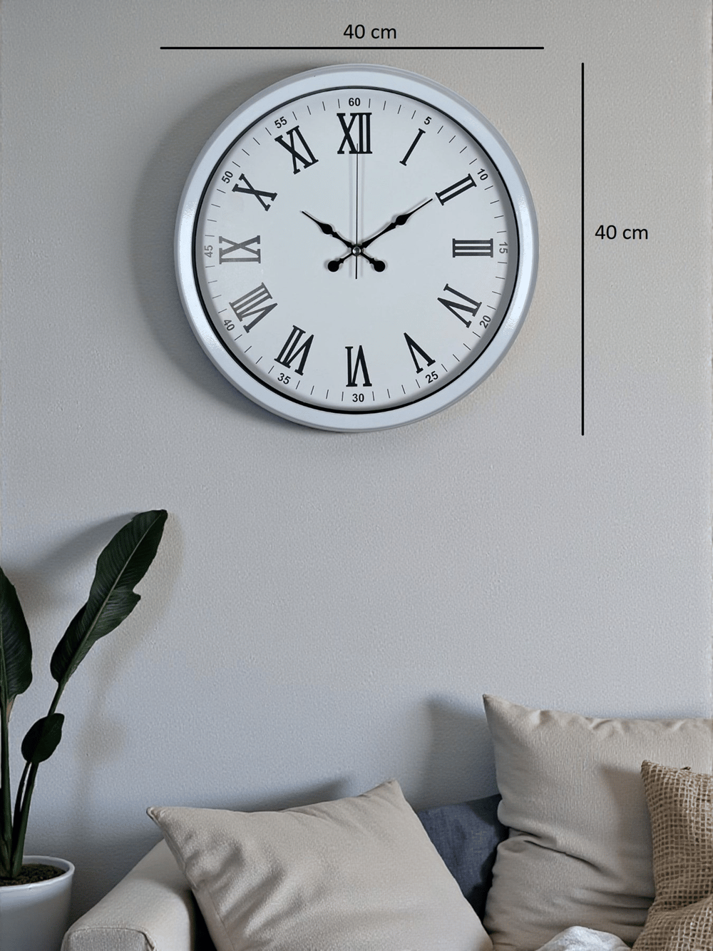 White Prime Roma Rakamlı 40 Cm Metal Duvar Saati