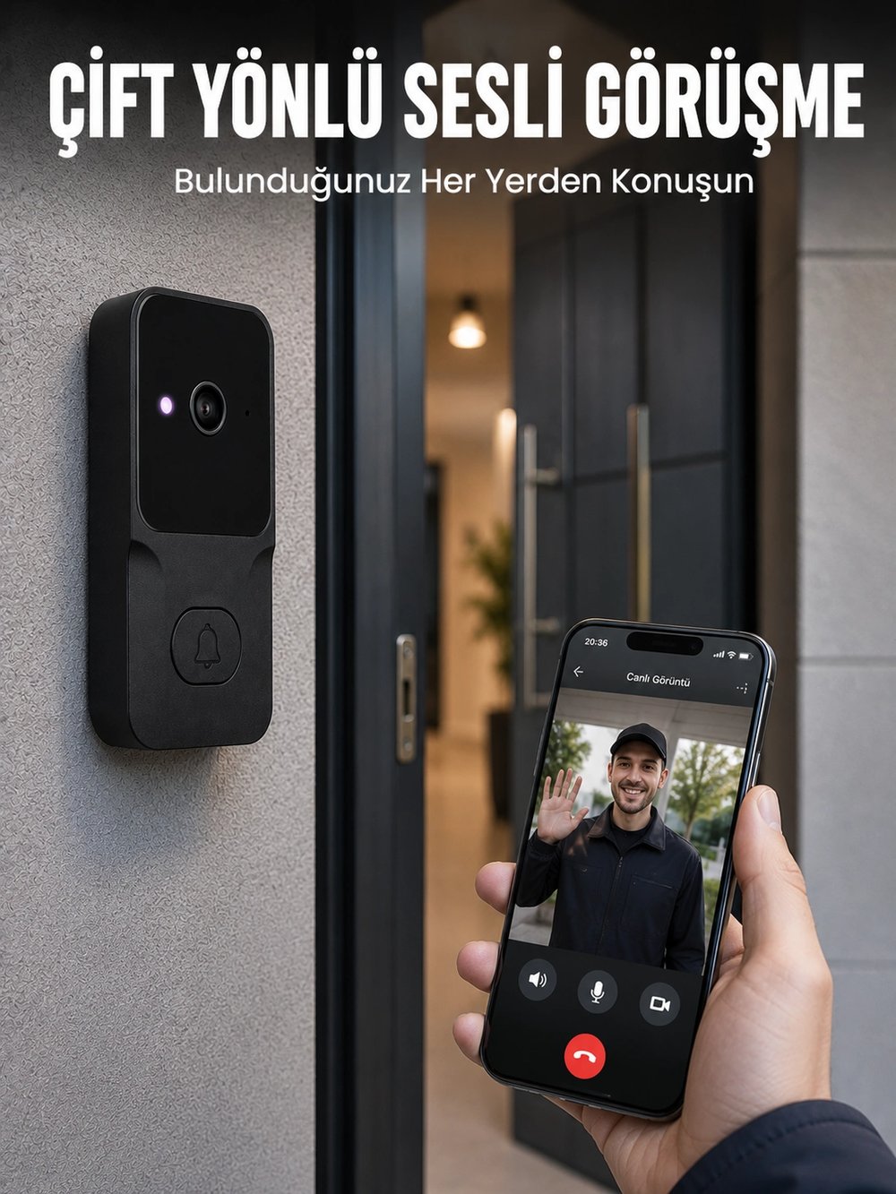 Wi-Fi Bağlantılı Akıllı Kapı Zili  Telefon Kontrollü HD Güvenlik Sistemi