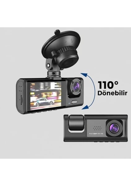 WiFi App Destekli 3 Kameralı Araç Kamerası 170 Derece Geniş Açı Gece Görüşlü G Sensörlü