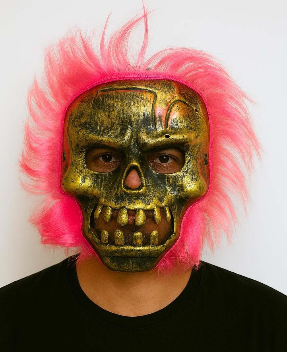 Wild Skull - Bakır Kafatası Pembe Saçlı İskelet Maske (3936)