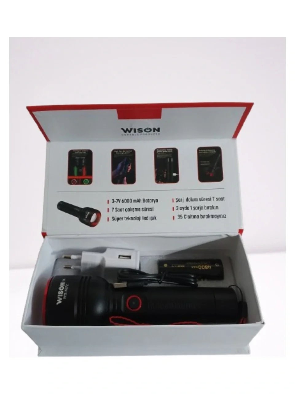 Wıson Ws-5572 20w Uzun Menzilli Şarjlı Metal El Feneri Bx40
