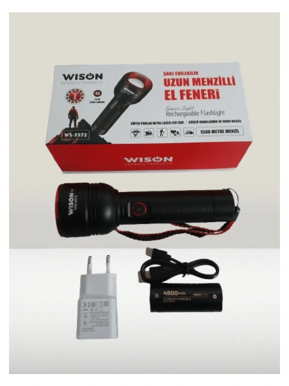 Wıson Ws-5572 20w Uzun Menzilli Şarjlı Metal El Feneri Bx40