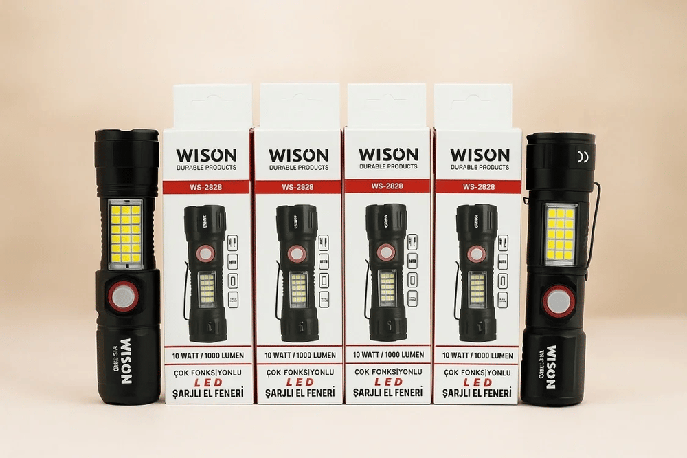 Ws-2828 Ultra Usb Şarjlı Polis El Feneri, Bekçi, Asker El Feneri Kırmızı Mavi Çakarlı 1000 Lümen Bx40