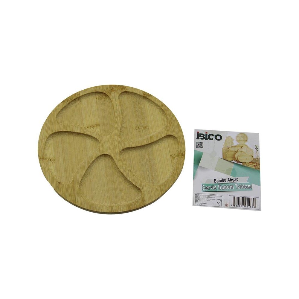 YUVARLAK 5 BÖLMELİ AHŞAP BAMBU SERVİS SUNUM TEPSİ - TAHTASI 20 X 1.4CM (3936)