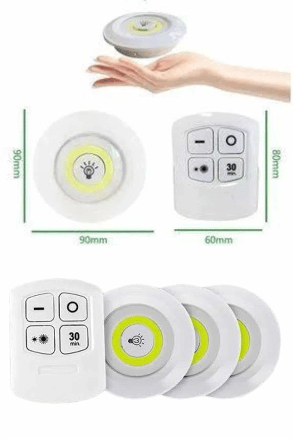 Yapışkanlı 3lü Spot Led Işık Lamba Montajsız Pilli Uzaktan Kumandalı