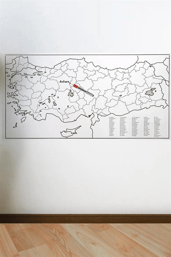 Yazılabilir Türkiye Haritası Manyetik Duvar Stickerı 110 X 56 Cm Bx40