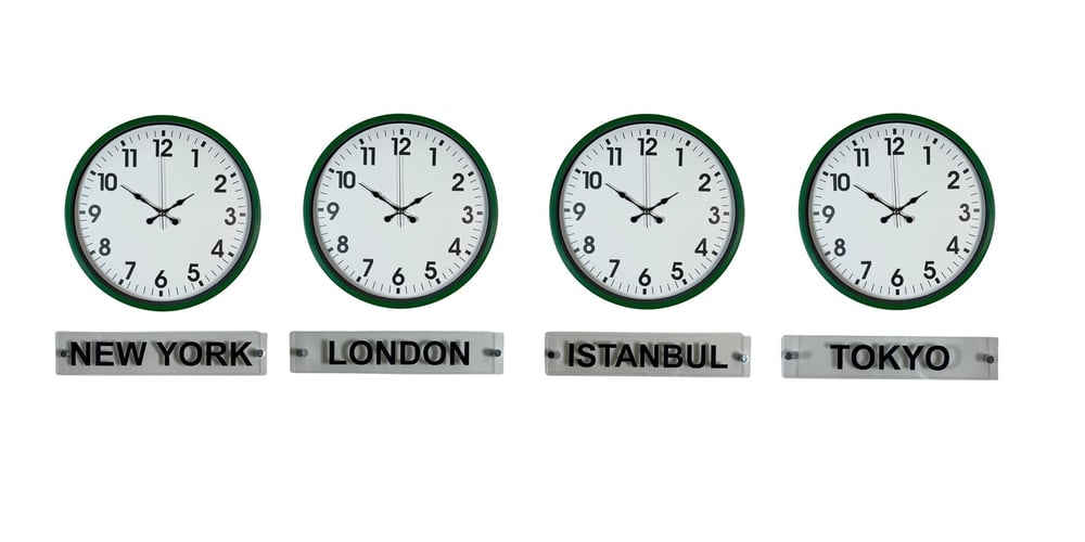 Yeşil 36 Cm 4 lü Tabelalı Dünya Duvar Saati