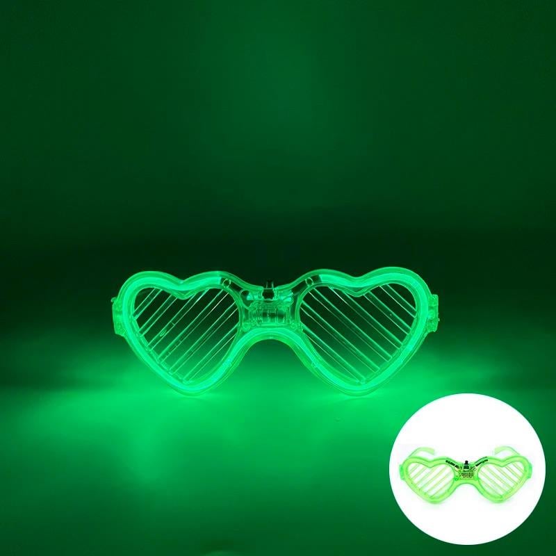 Yeşil LED Işıklı Kalp Gözlük – 3 Modlu Parti - Glow Gözlüğü (3936)