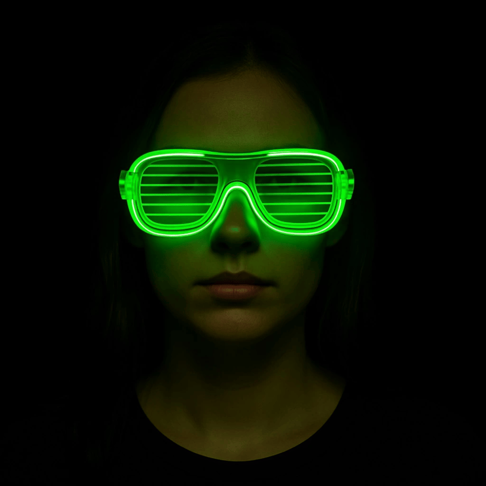 Yeşil LED Işıklı Parti Gözlüğü – Neon 3 Modlu
