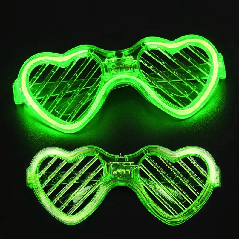 Yeşil Led Işıklı Kalp Gözlük – 3 Modlu Parti  Glow Gözlüğü