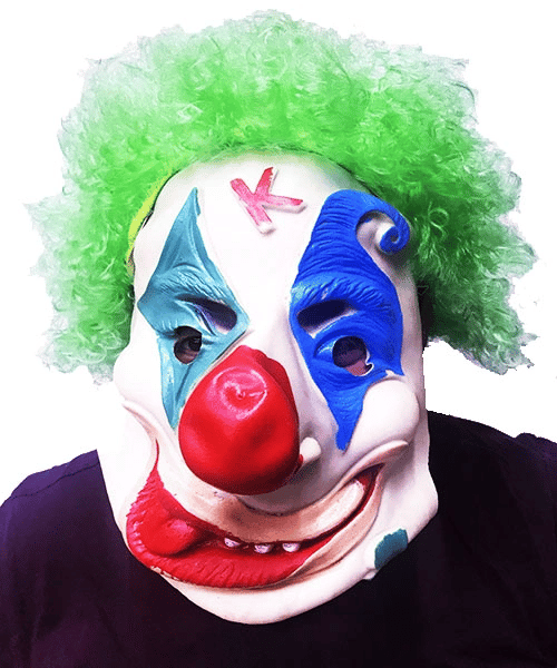 Yeşil Renk Afro Bonus Peruklu Palyaço Lateks Et Maske Bx40