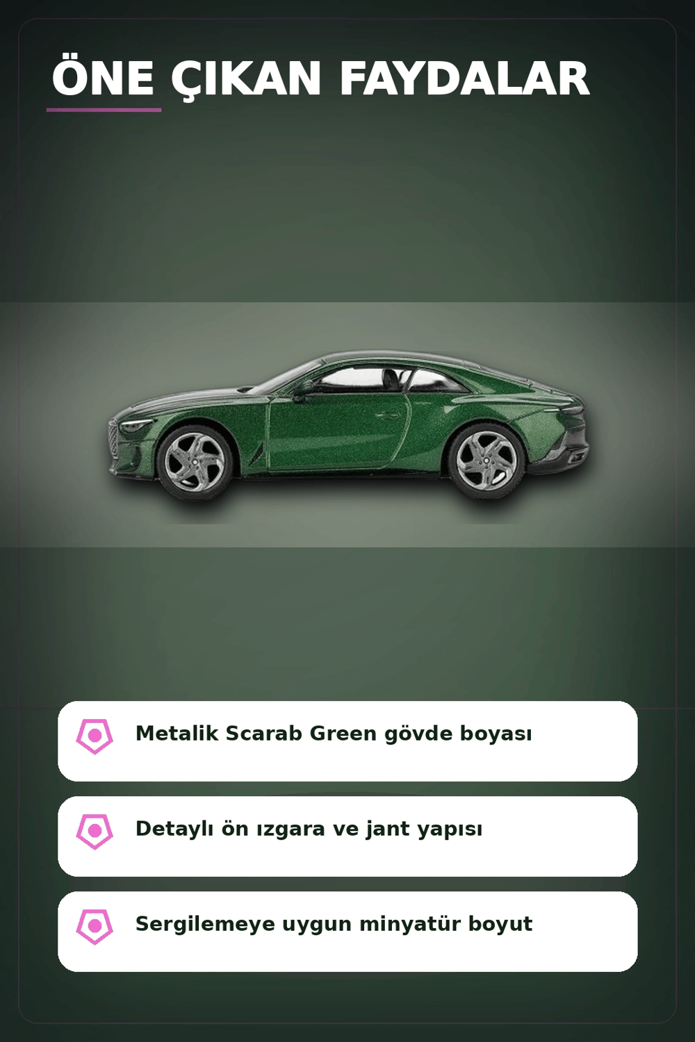 Yeşil Renkli 1/64 Ölçek Bentley Batur Diecast Model Araba - Koleksiyonluk Tekli Paket BX-313340