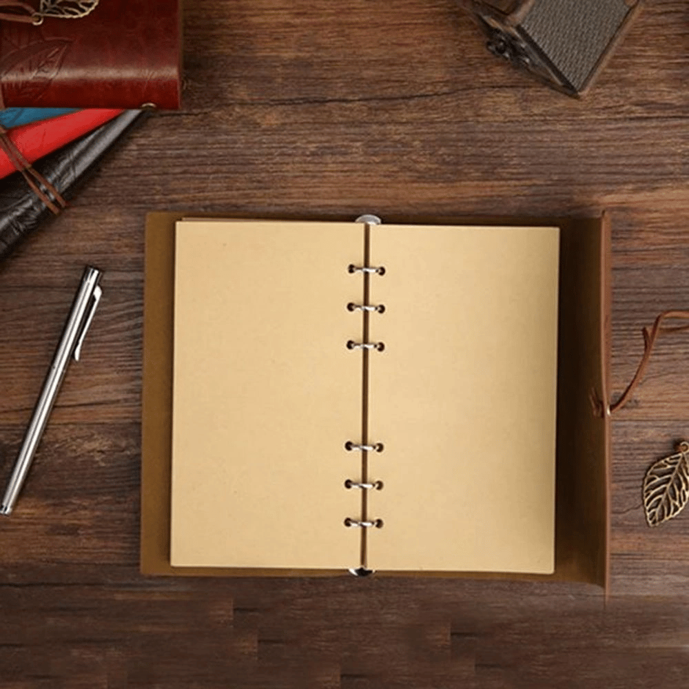 Yeşil Yaprak Desenli Deri Defter
