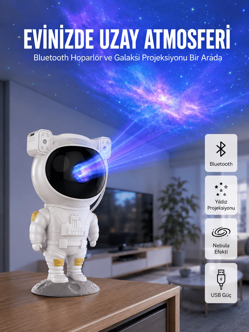 Yıldız ve Ay Efektli Uzaktan Kumandalı Projeksiyon Lamba