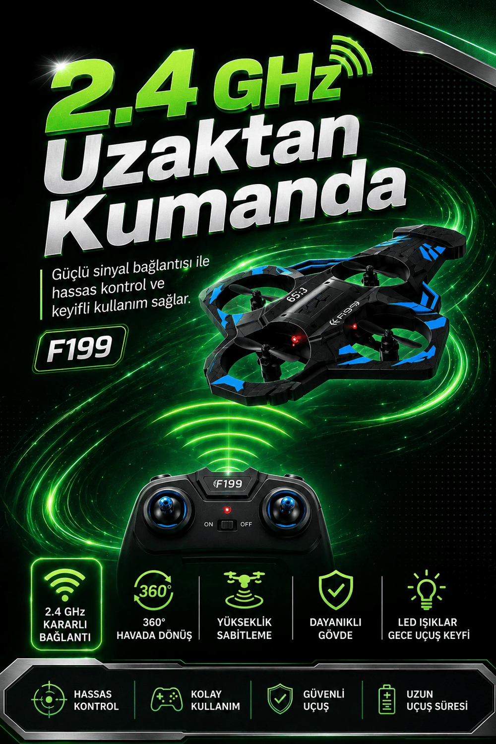 Yönsüz Mod Destekli Uzaktan Kumandalı Uçak Drone 2.4G Frekanslı Eğlenceli Oyuncak