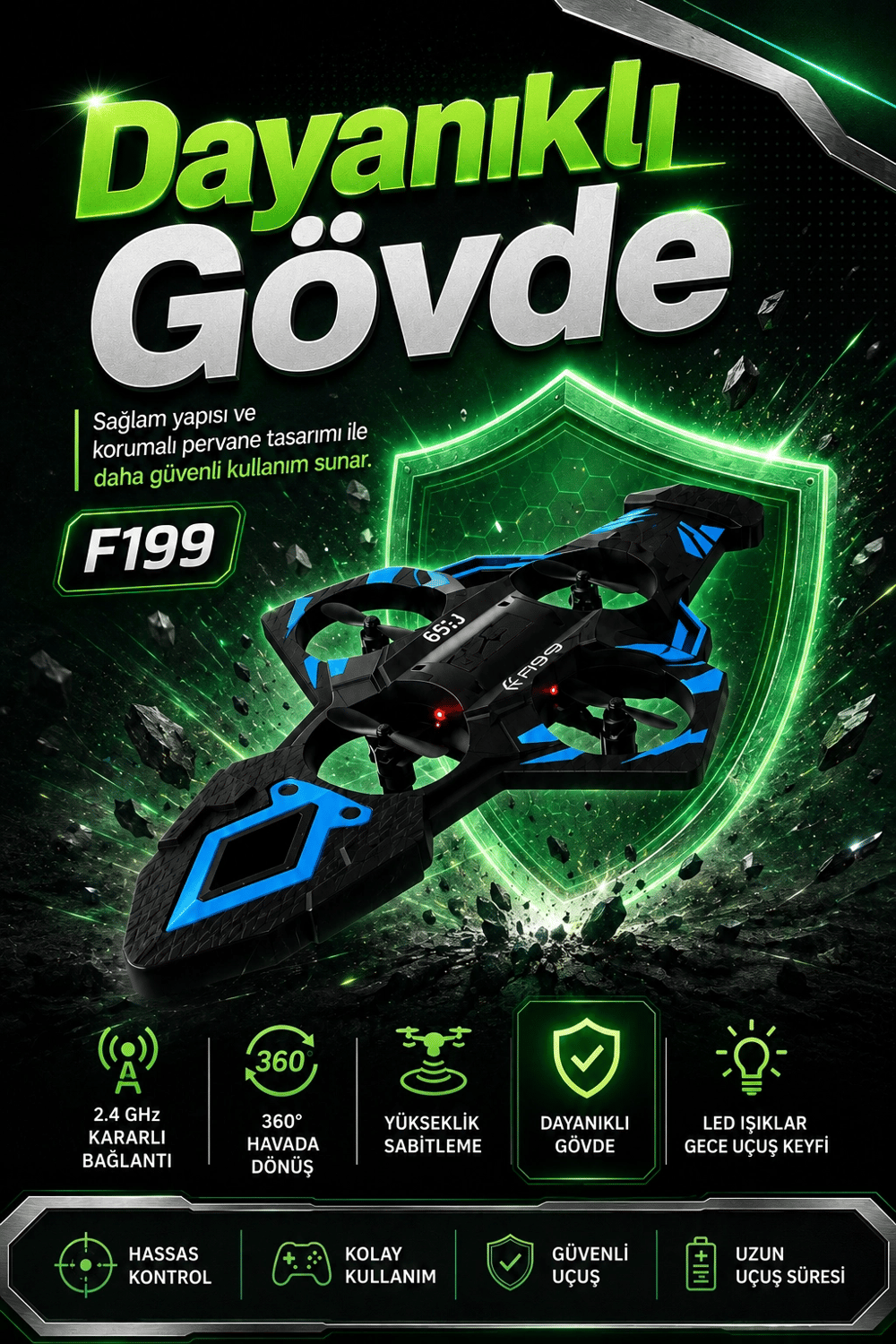Yönsüz Mod Destekli Uzaktan Kumandalı Uçak Drone 2.4G Frekanslı Eğlenceli Oyuncak