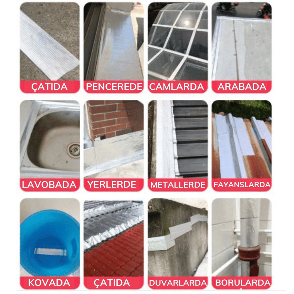 Yüksek Sıcaklık Dayanan Su Geçirmez Çatı Boru Duvar Çatlak Onarıcı Yapışkan Bant Folyo 10 Cm Bx40