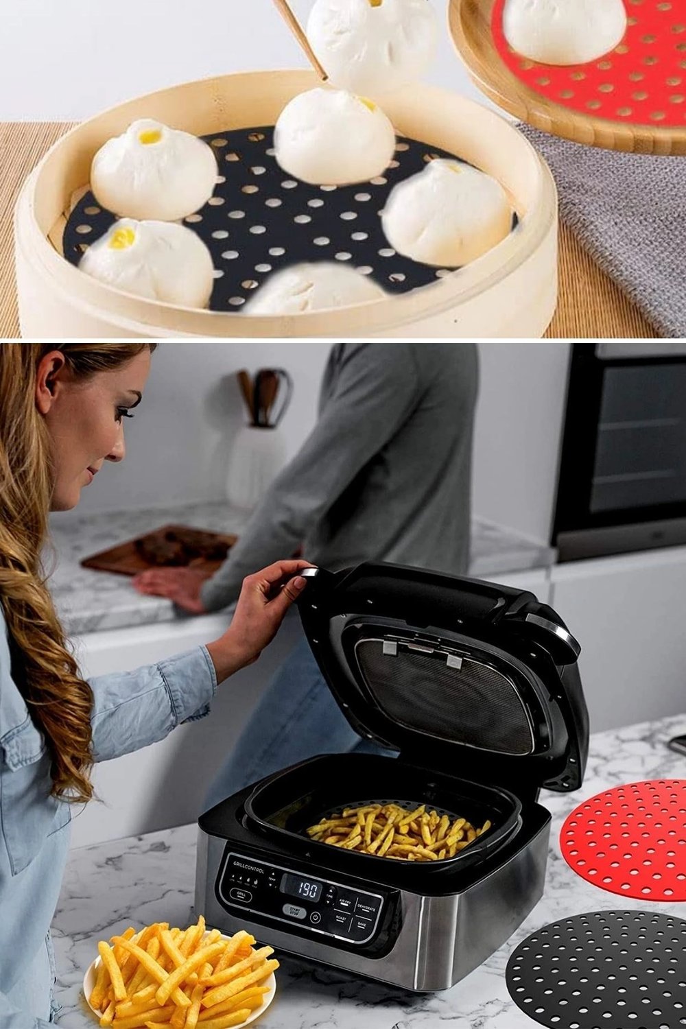 Siyah Isıya Dayanıklı Yıkanılabilir Silikon Fırın Ve Airfryer Yuvarlak Model Pişirme Matı 20 Cm