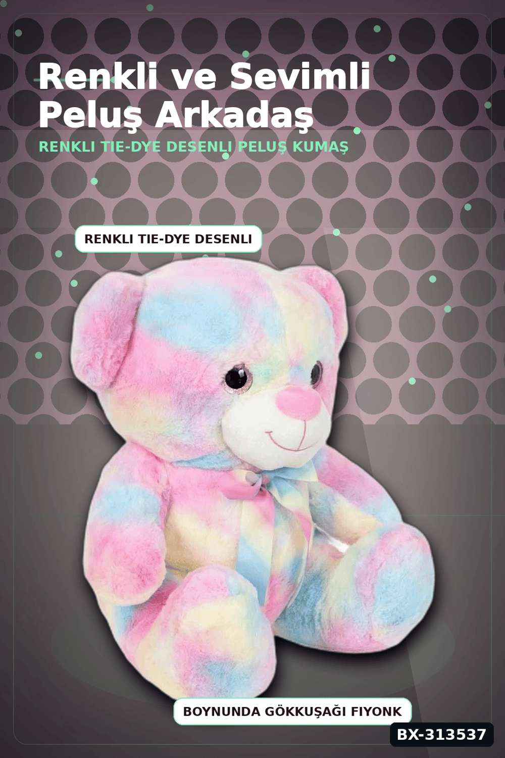 Yumuşak Peluş Oyuncak Gökkuşağı Desenli Ayıcık 45 cm Sevimli Hediye İçin Tekli BX-313537