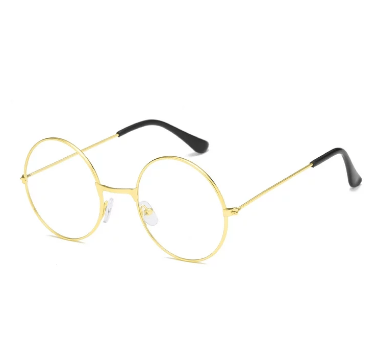 Yuvarlak Cam John Lennon Tarzı Hippi İmaj Gold Çerçeveli Şeffaf Gözlük (3936)