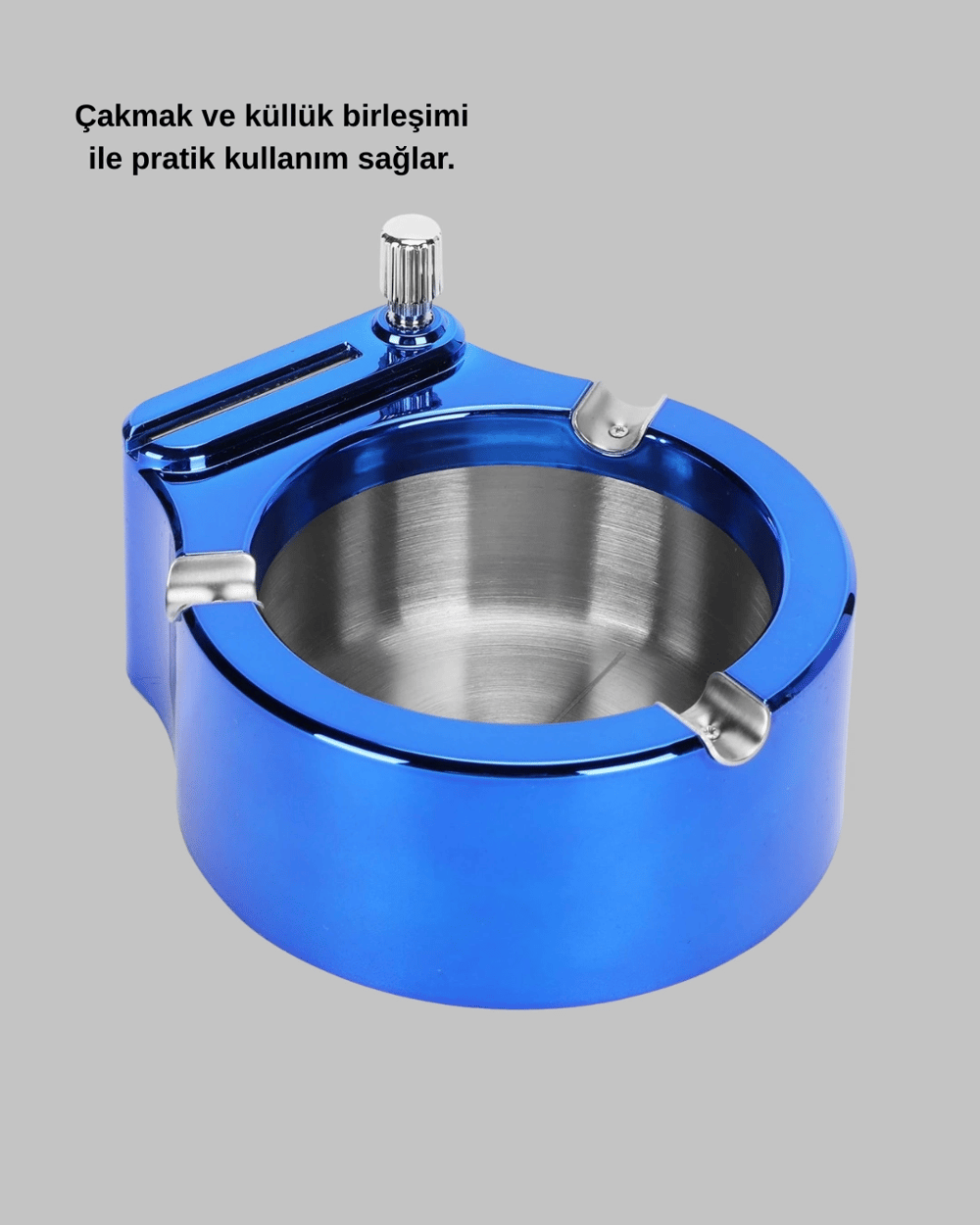 Yuvarlak Metal Küllük Çakmak Entegreli Dayanıklı Yapı Yeni Nesil