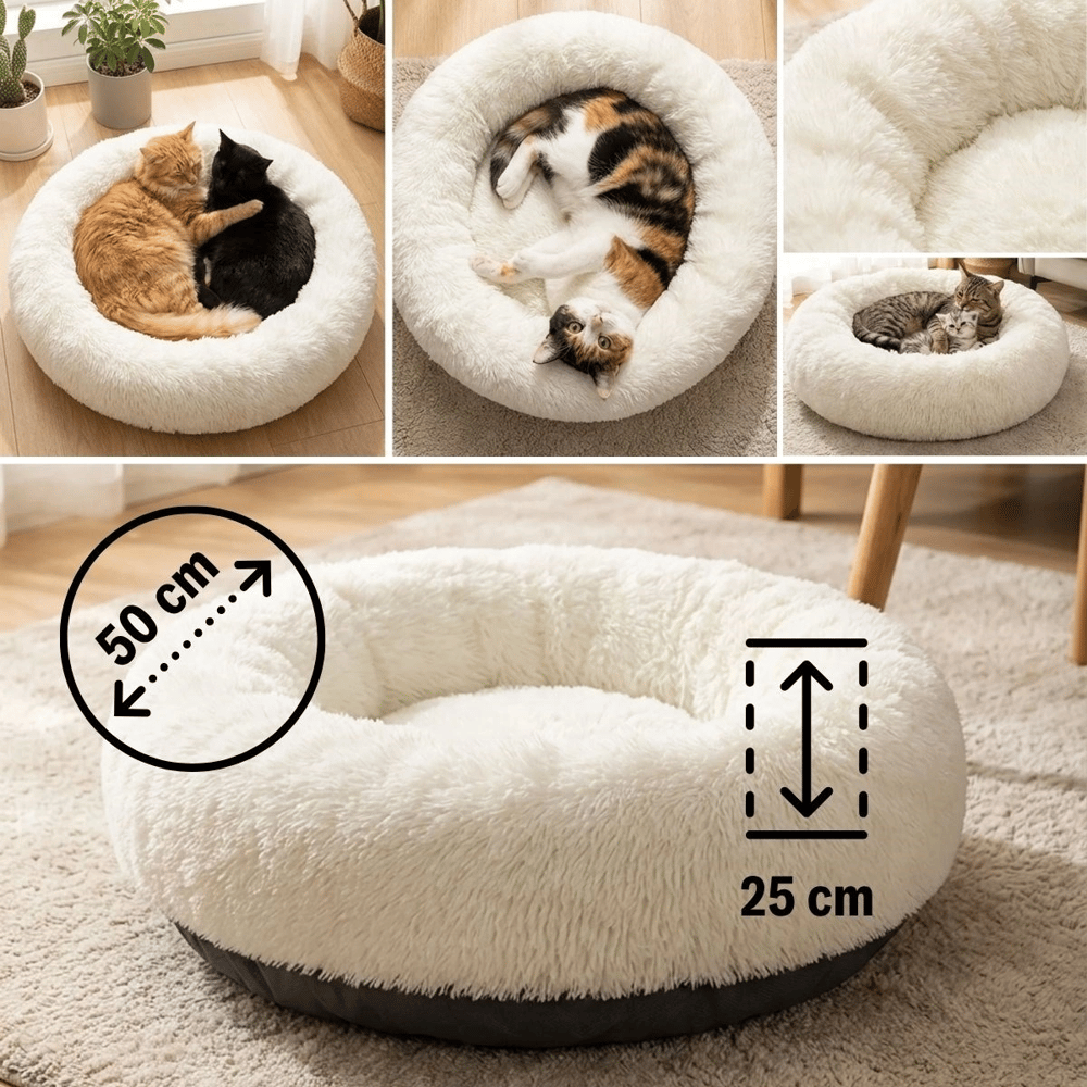 Yuvarlak Ultra Yumuşak Welsoft Peluş Kedi Ve Köpek Yatağı – Kaymaz Taban Tüylü Pet Pufu,uyku Minderi (krem) Bx40