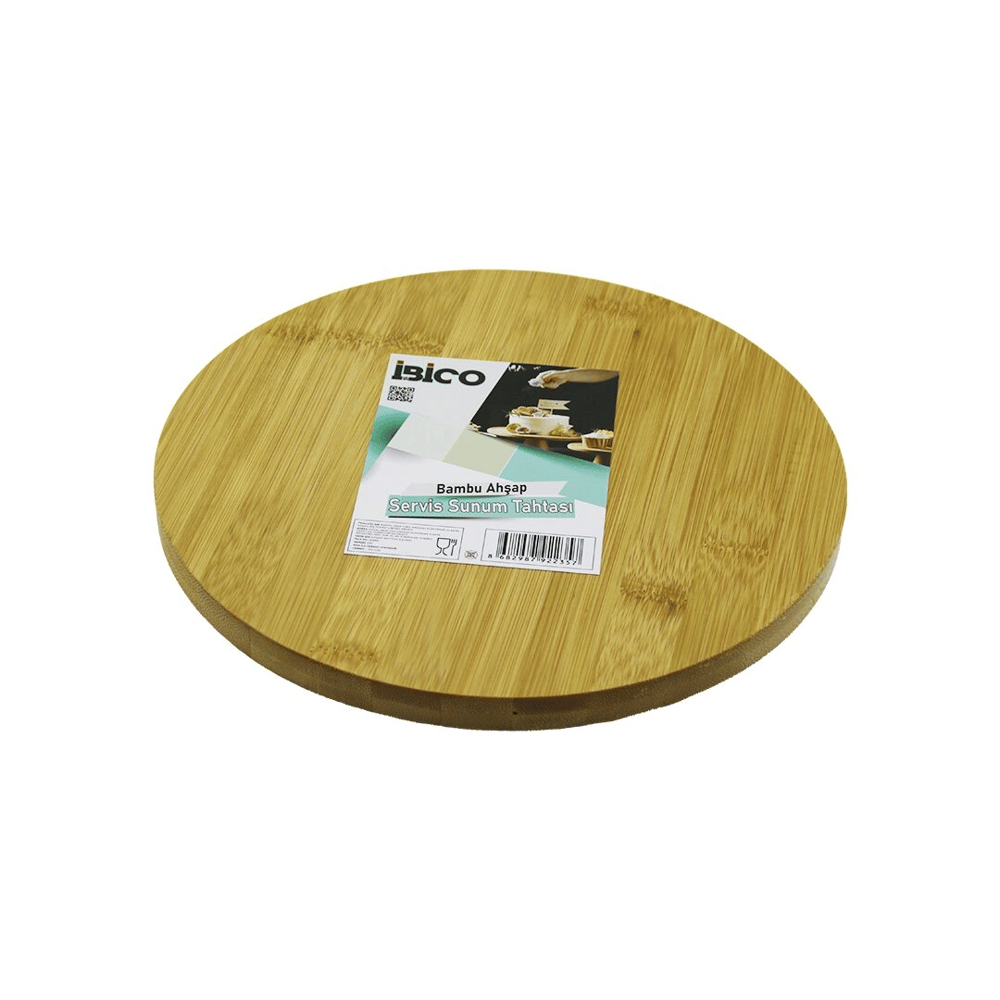 Yuvarlak=24.5cm Ayaklı= 4cm Düz Yüzey Ahşap Bambu Sunum Tepsisi - Mini Sofra Bx40