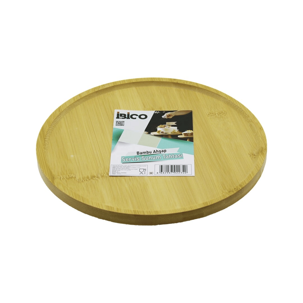 Yuvarlak=24.5cm Ayaklı=4cm Kenarlı Yüzey Ahşap Bambu Sunum Tepsisi - Mini Sofra Bx40