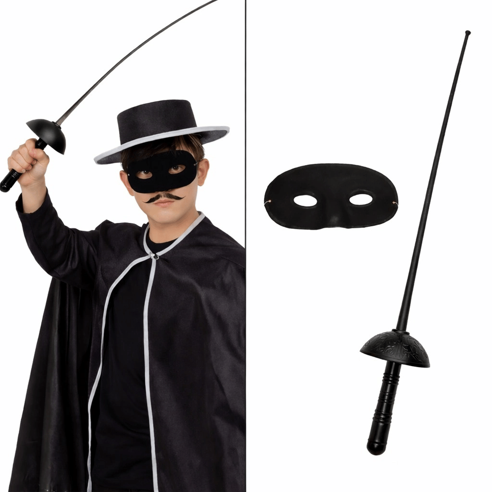 Zorro Kostüm Plastik Aksesuar Seti – Maske Ve Kılıç (67 Cm)