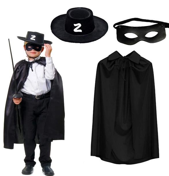 Zorro Pelerin Şapkası ve Maske Seti Çocuk Boy