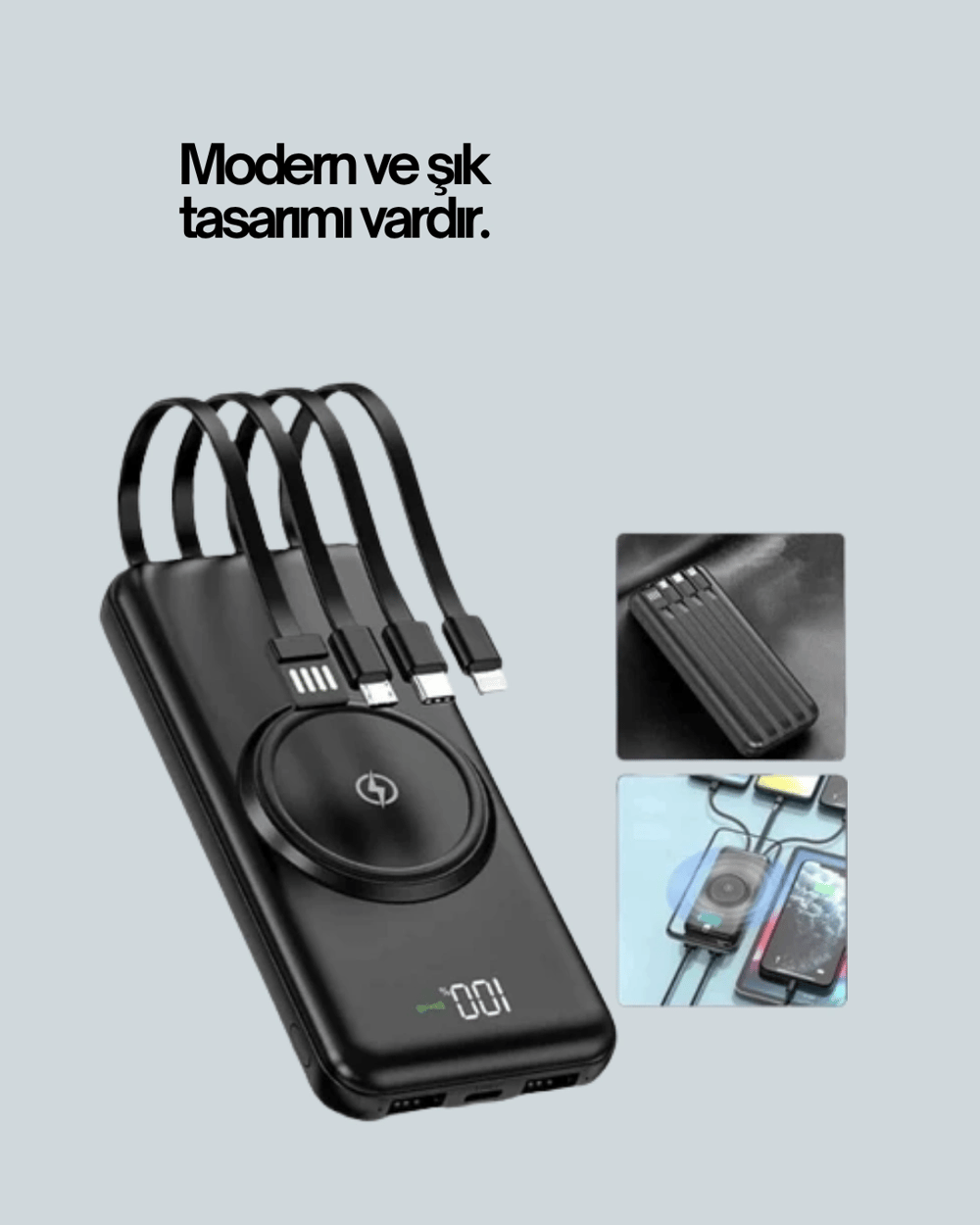 iPhone ve Android Uyumlu 10000mAh Powerbank – Hem Kablolu Hem Kablosuz