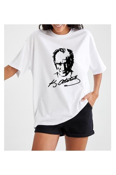 Atatürk Silüet Baskılı Oversize Unisex T-shirt