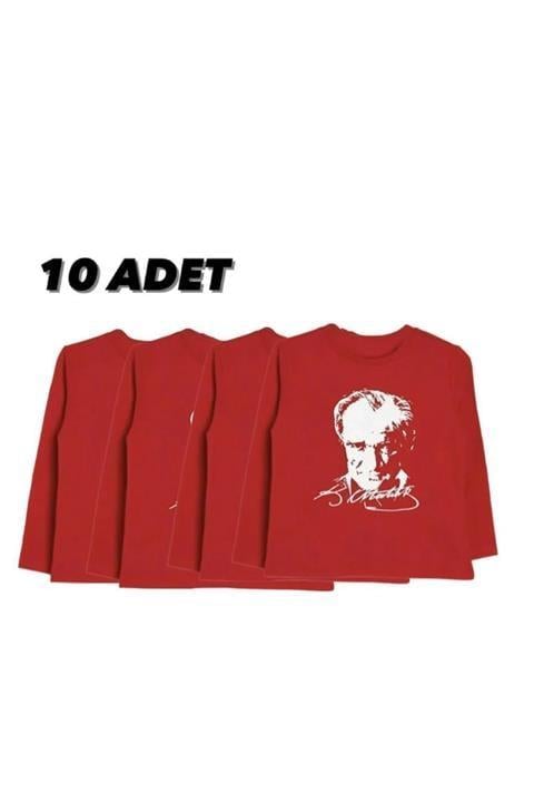 ÇOCUK ATATÜRK BASKILI UZUN KOLLU TSHİRT 10-LU (10 ADET)