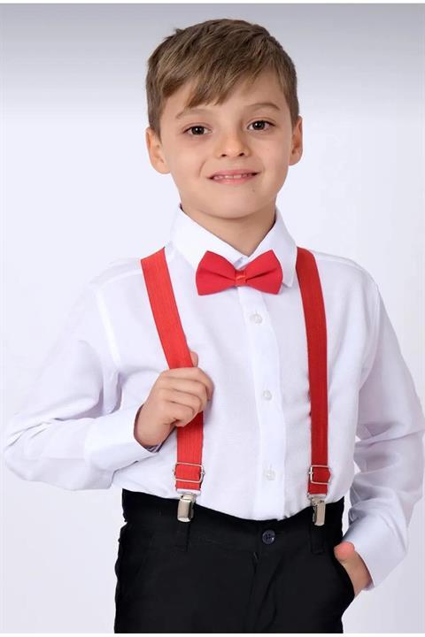 ERKEK ÇOCUK UZUN KOLLU GÖMLEK VE PAPYON ASKI TAKIMI 23 NİSAN