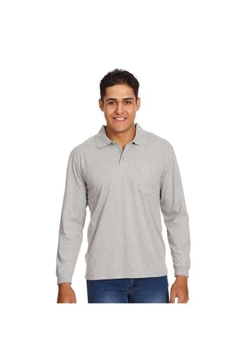 Lüx Penye Polo Yaka Tişört Bebe Gri Uzun Kol Yüksek Kalite Pamuklu Yakalı Tshirt Pike Penye Kumaş