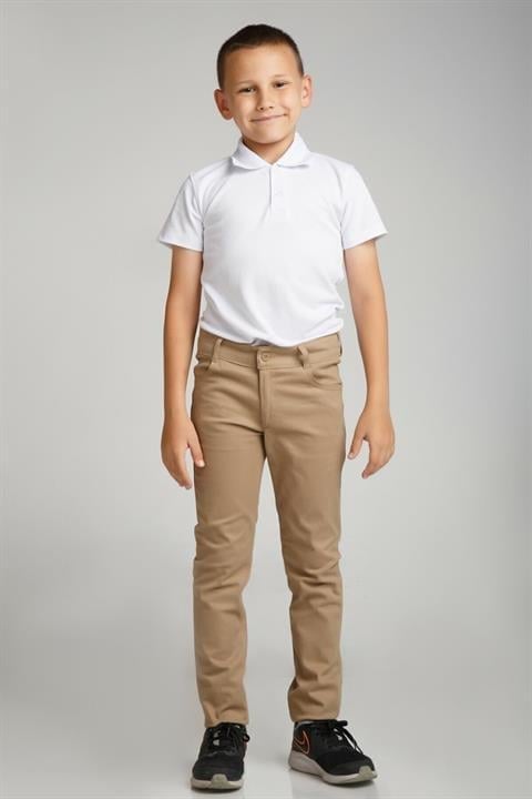 Spor Model Bej Likralı Canvas Okul Pantolon (Gizli Bel Lastikli)