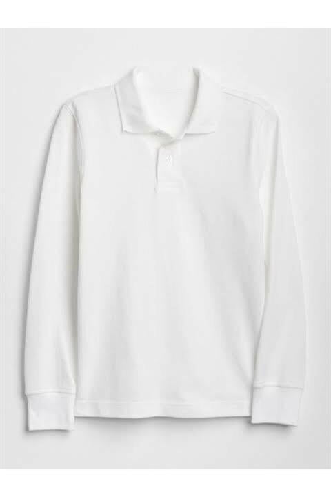 Unısex Beyaz Uzun Kol Lakost Polo Yaka T-shirt